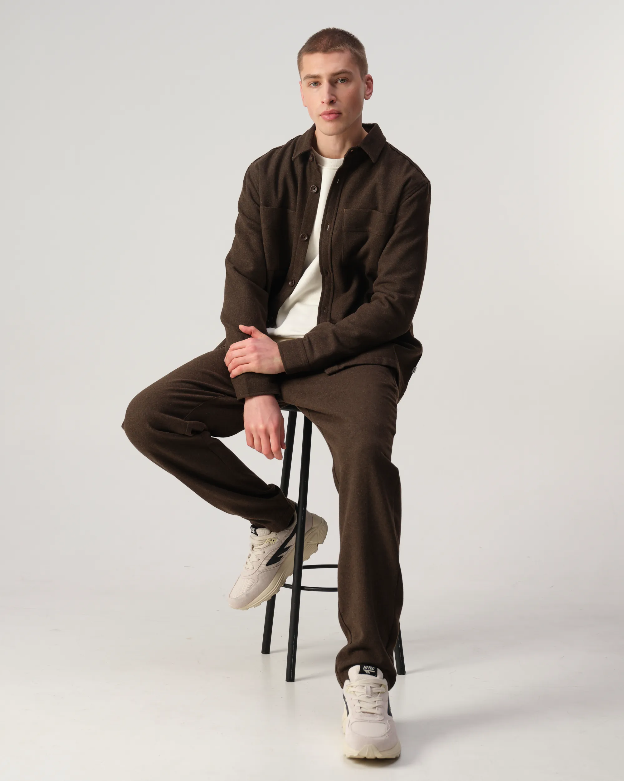 J.C. RAGS Ace Wool Overshirt Brown melange 108436-001-L
