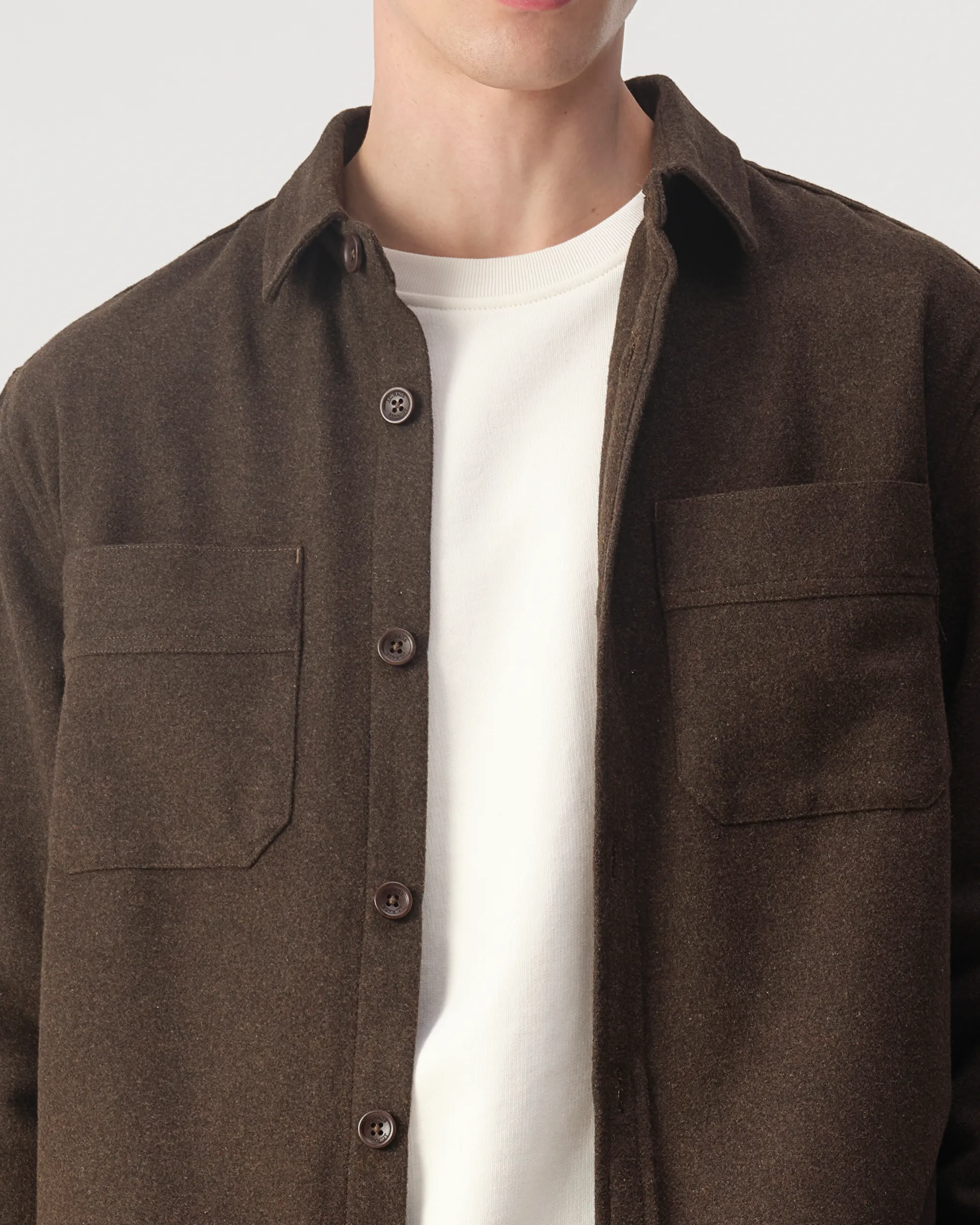 J.C. RAGS Ace Wool Overshirt Brown melange 108436-001-L