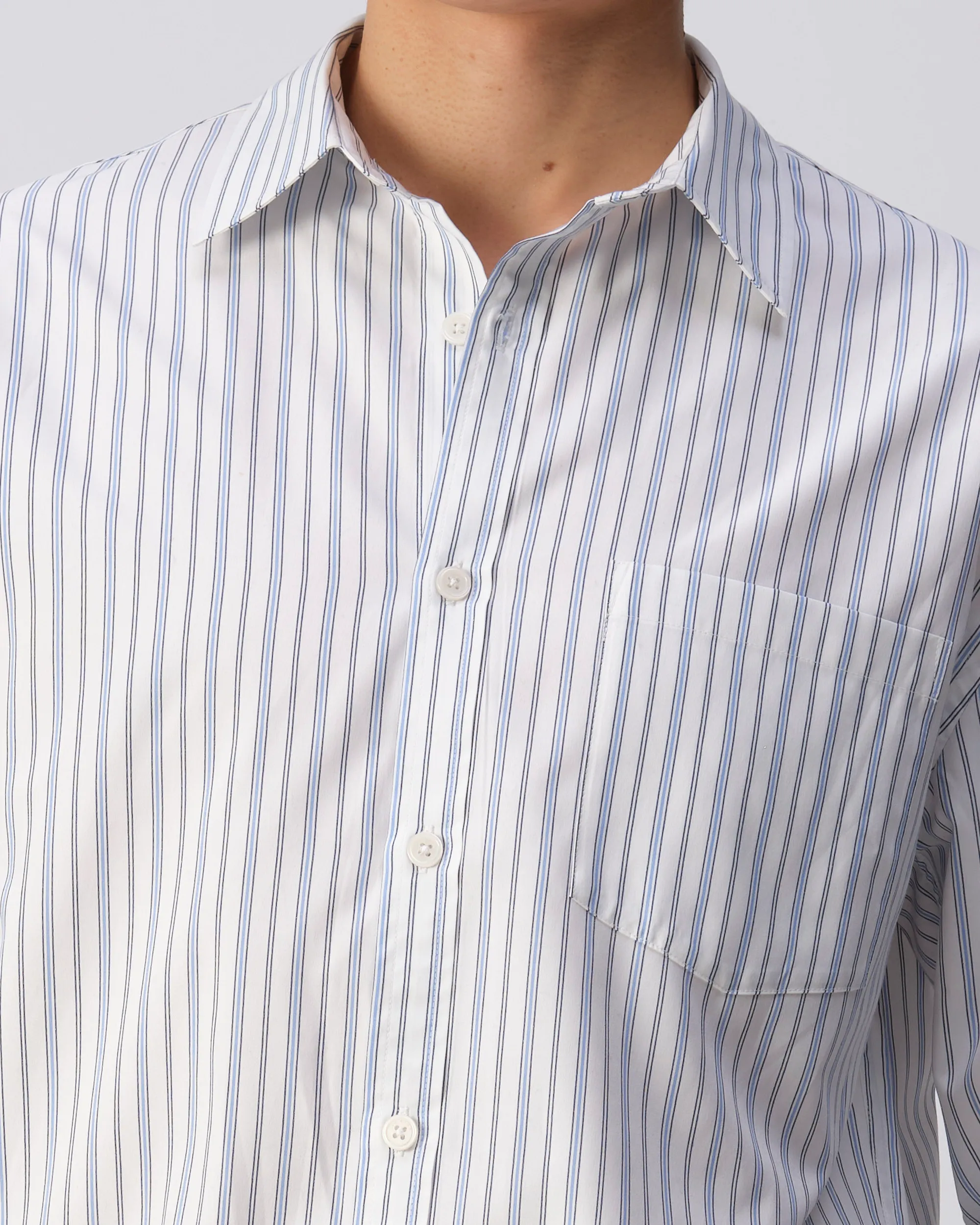 J.C. RAGS Casual Overhemd LM White streep 108451-001-L