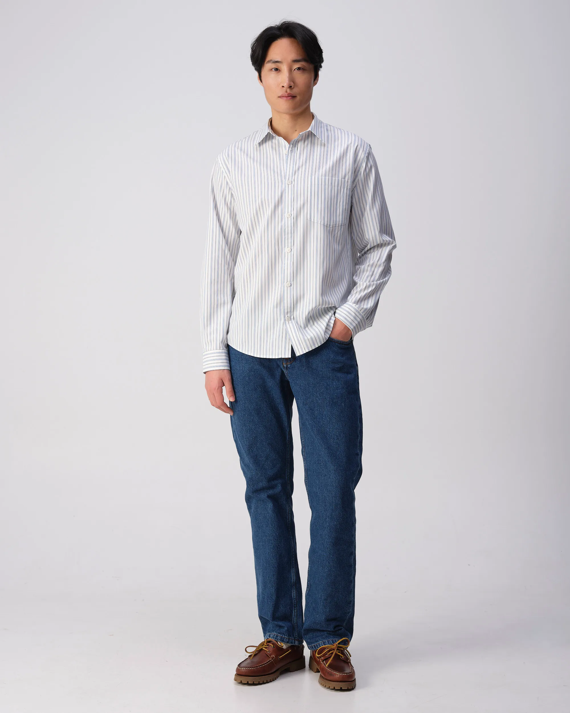 J.C. RAGS Casual Overhemd LM White streep 108451-001-L