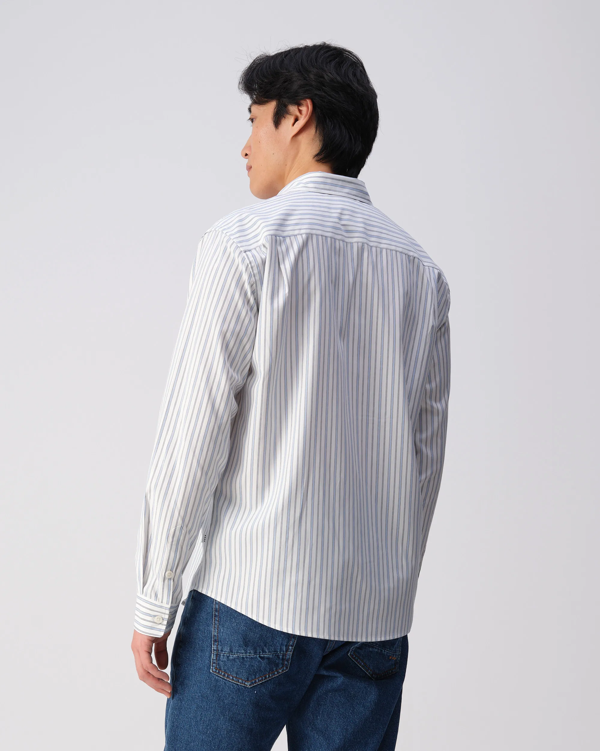 J.C. RAGS Casual Overhemd LM White streep 108451-001-L