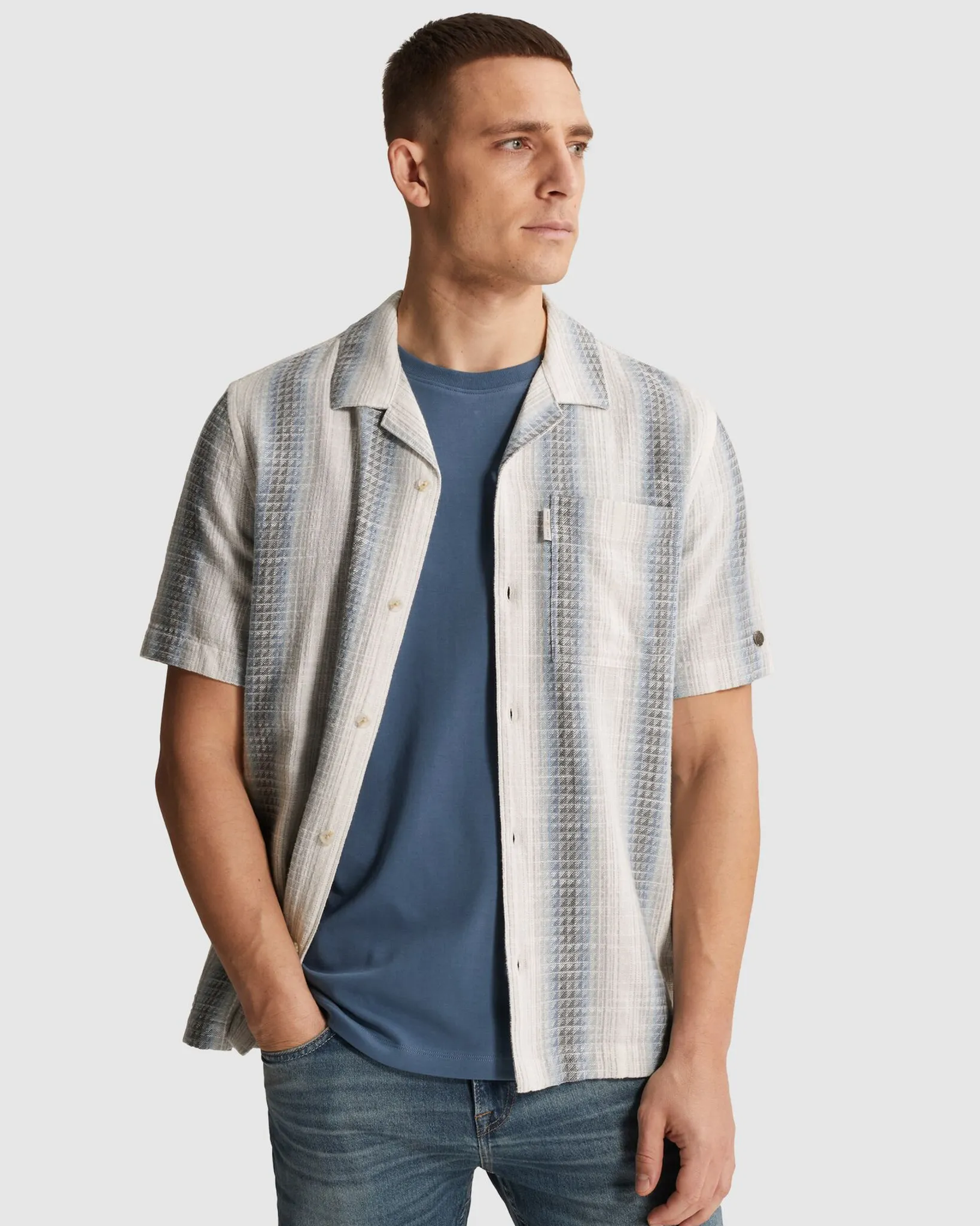 Cast Iron Casual Overhemd KM Blauw 108623-001-L