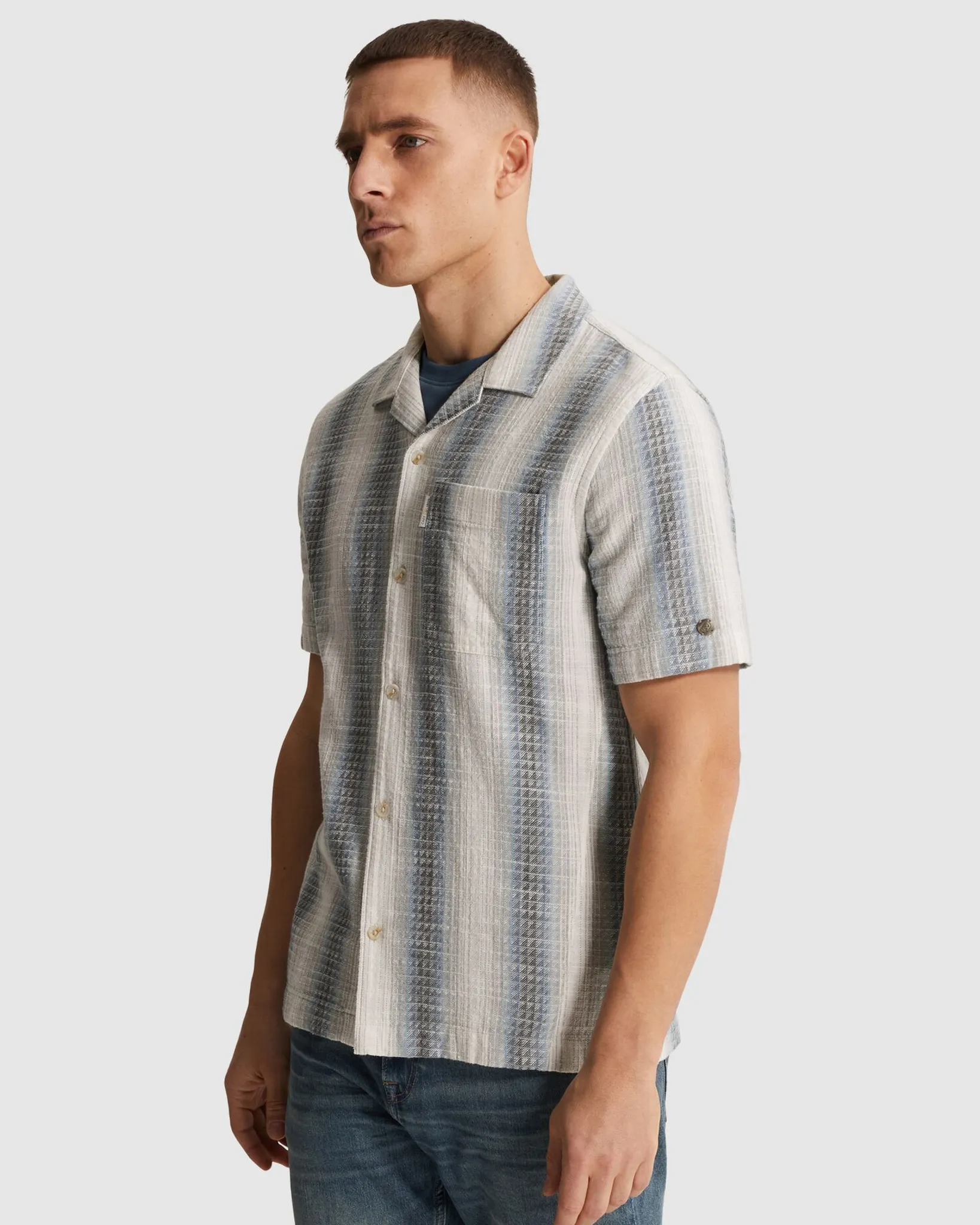 Cast Iron Casual Overhemd KM Blauw 108623-001-L