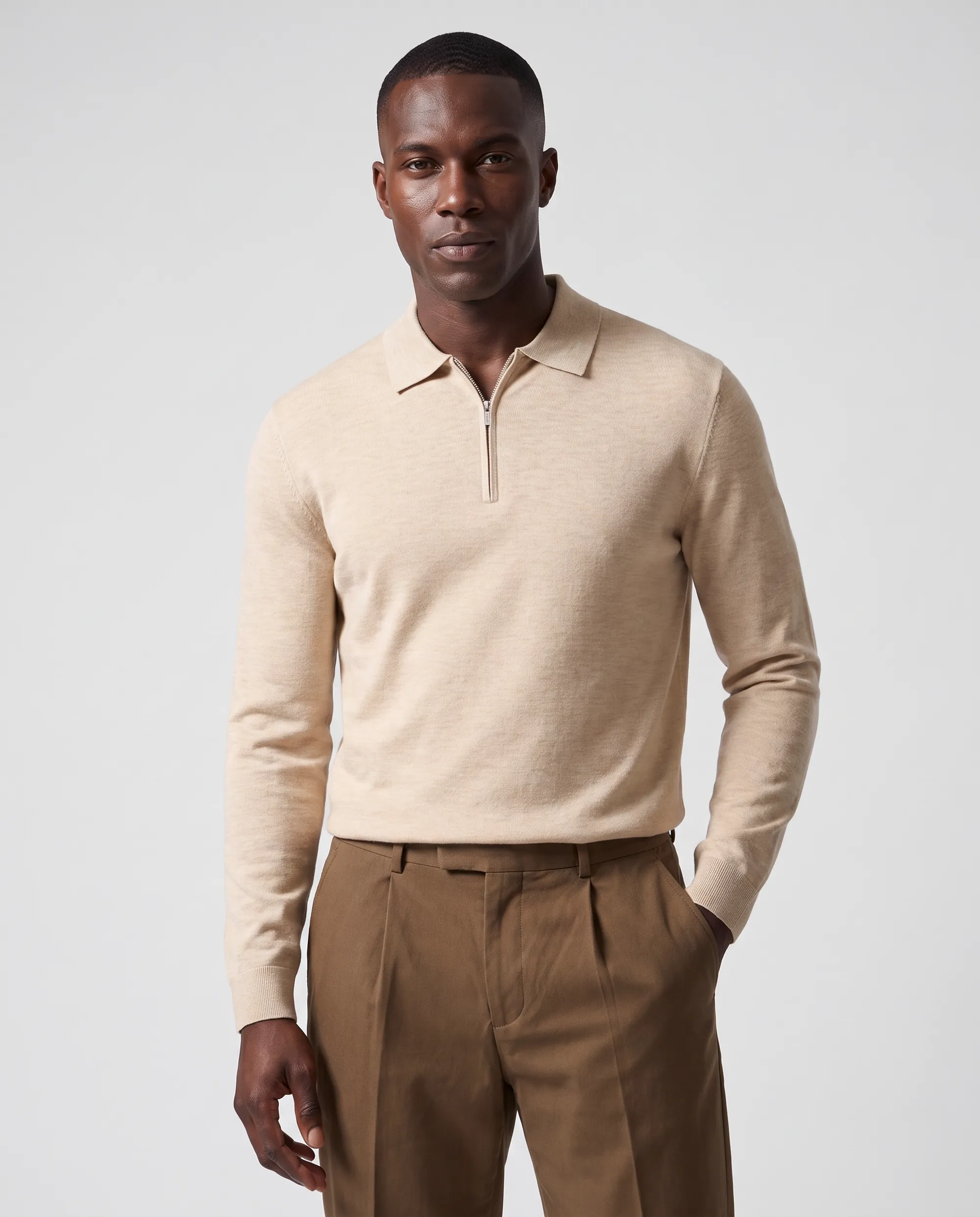 Vesper Polo lange mouw Pimlico Beige melange 110732-002-L