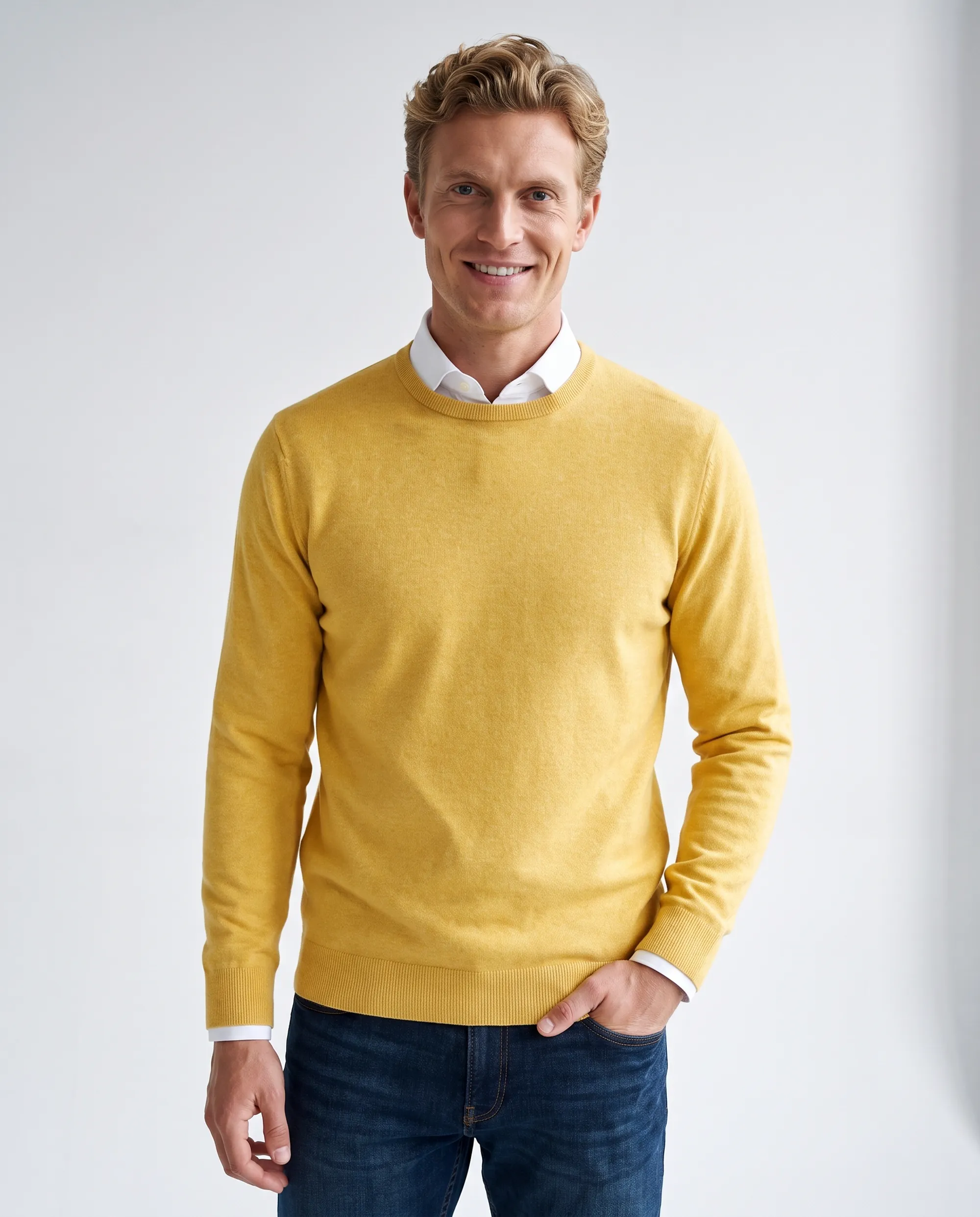 The BLUEPRINT Premium Trui Ronde hals Geel uni 114478-001-XL