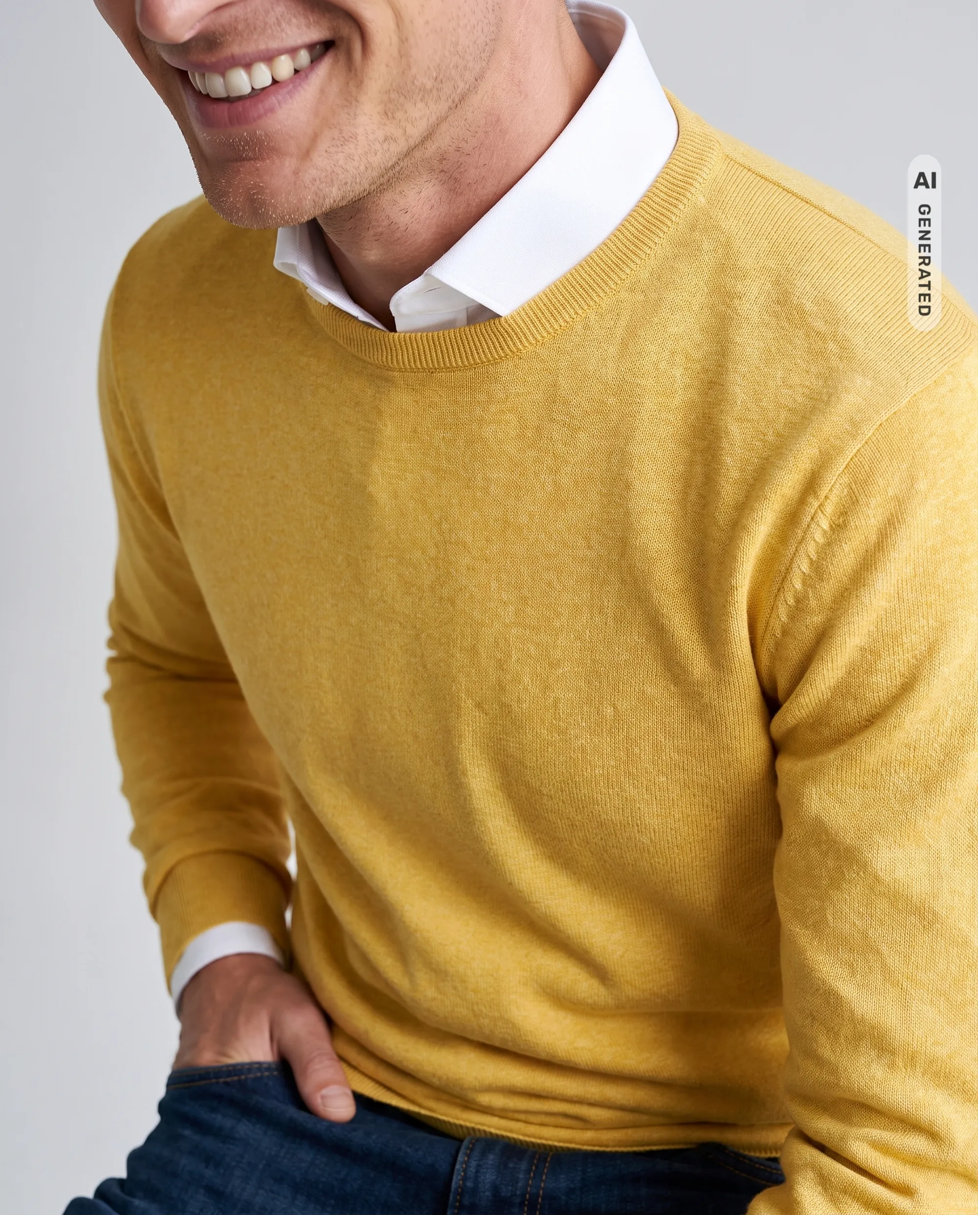 The BLUEPRINT Premium Trui Ronde hals Geel uni 114478-001-XL