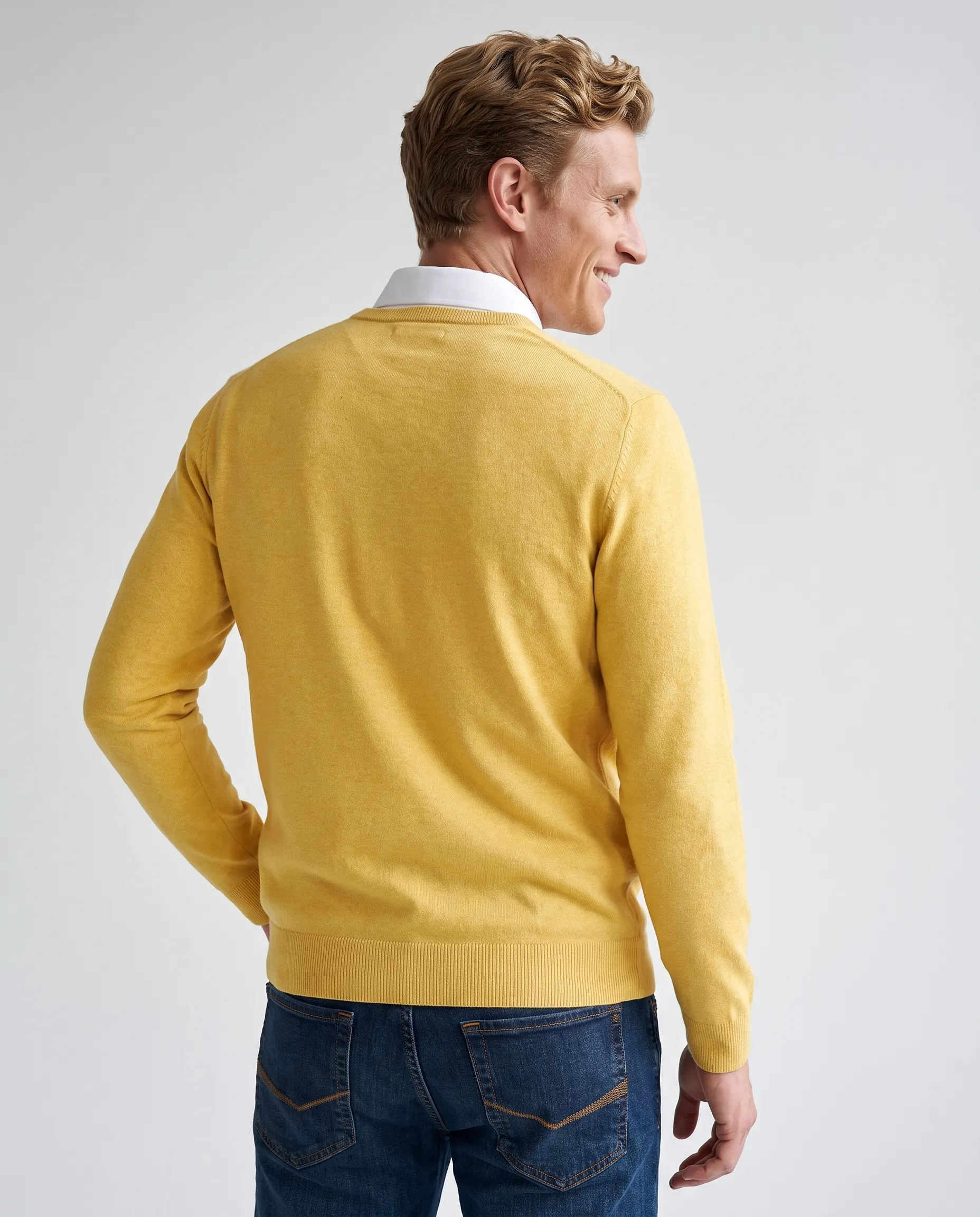 The BLUEPRINT Premium Trui Ronde hals Geel uni 114478-001-XL