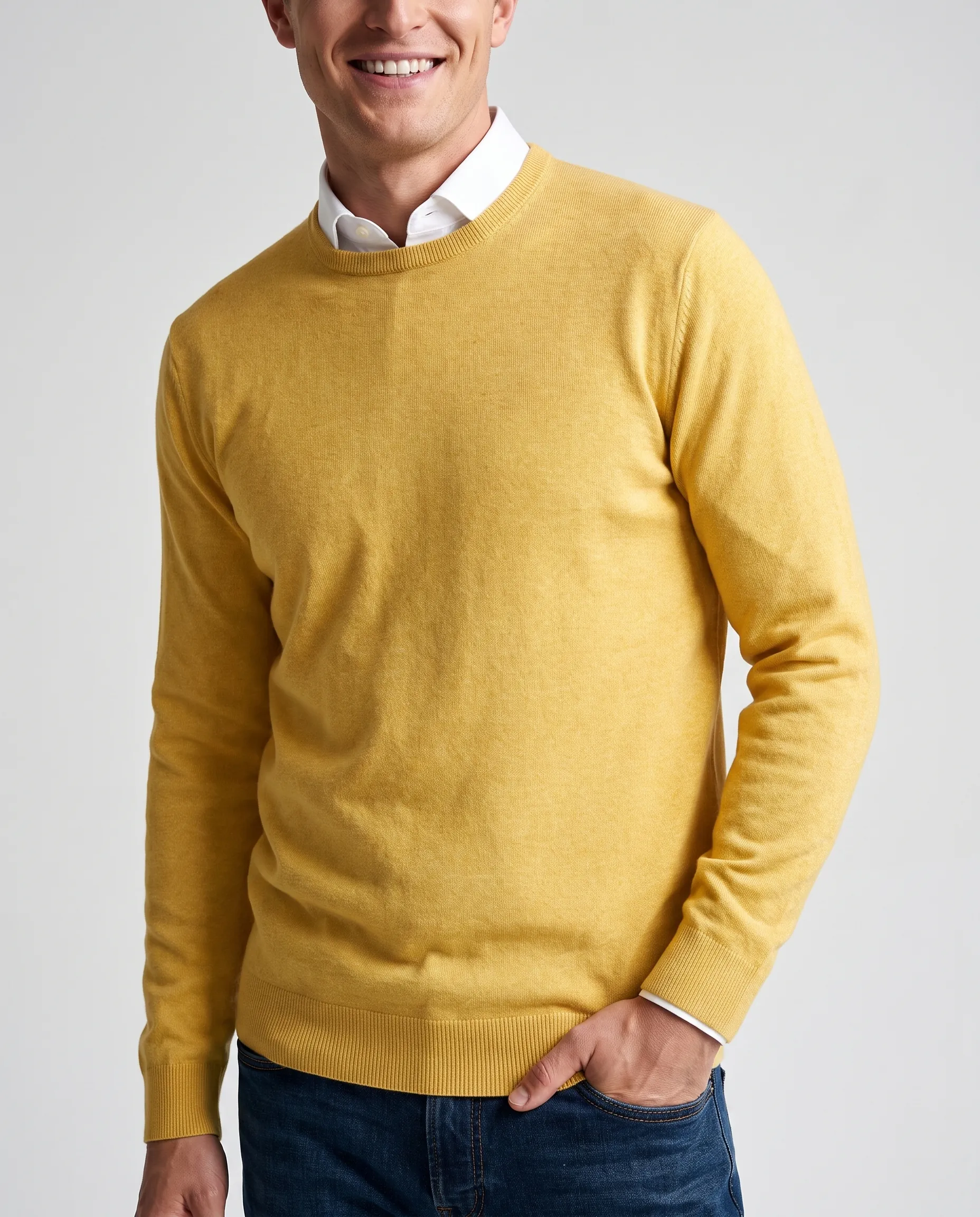 The BLUEPRINT Premium Trui Ronde hals Geel uni 114478-001-XL