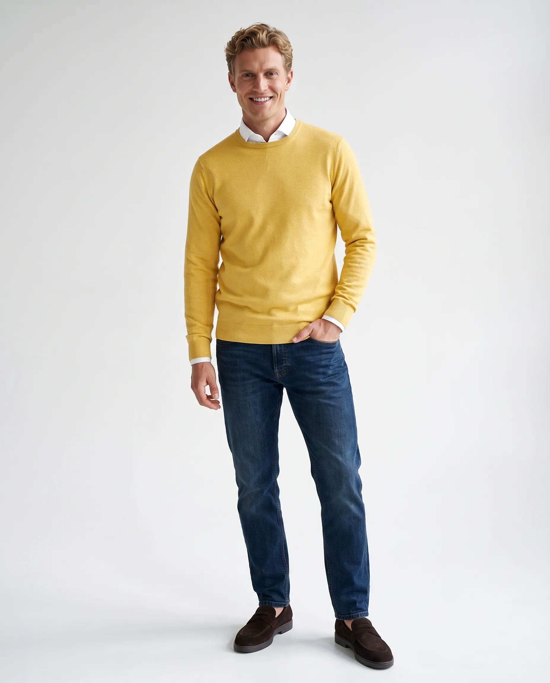 The BLUEPRINT Premium Trui Ronde hals Geel uni 114478-001-XL